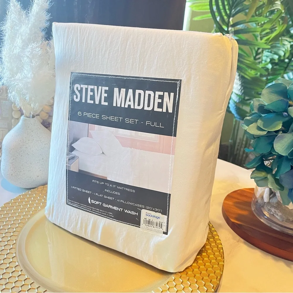 NEW Steve Madden 6 Piece Sheet Set Full Size | Soft Garment Wash White